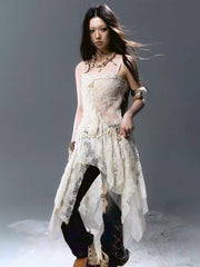 【Cest Nous】Star-Embellished Tulle dress / 【セヌー】レースフリルチュールキャミワンピース