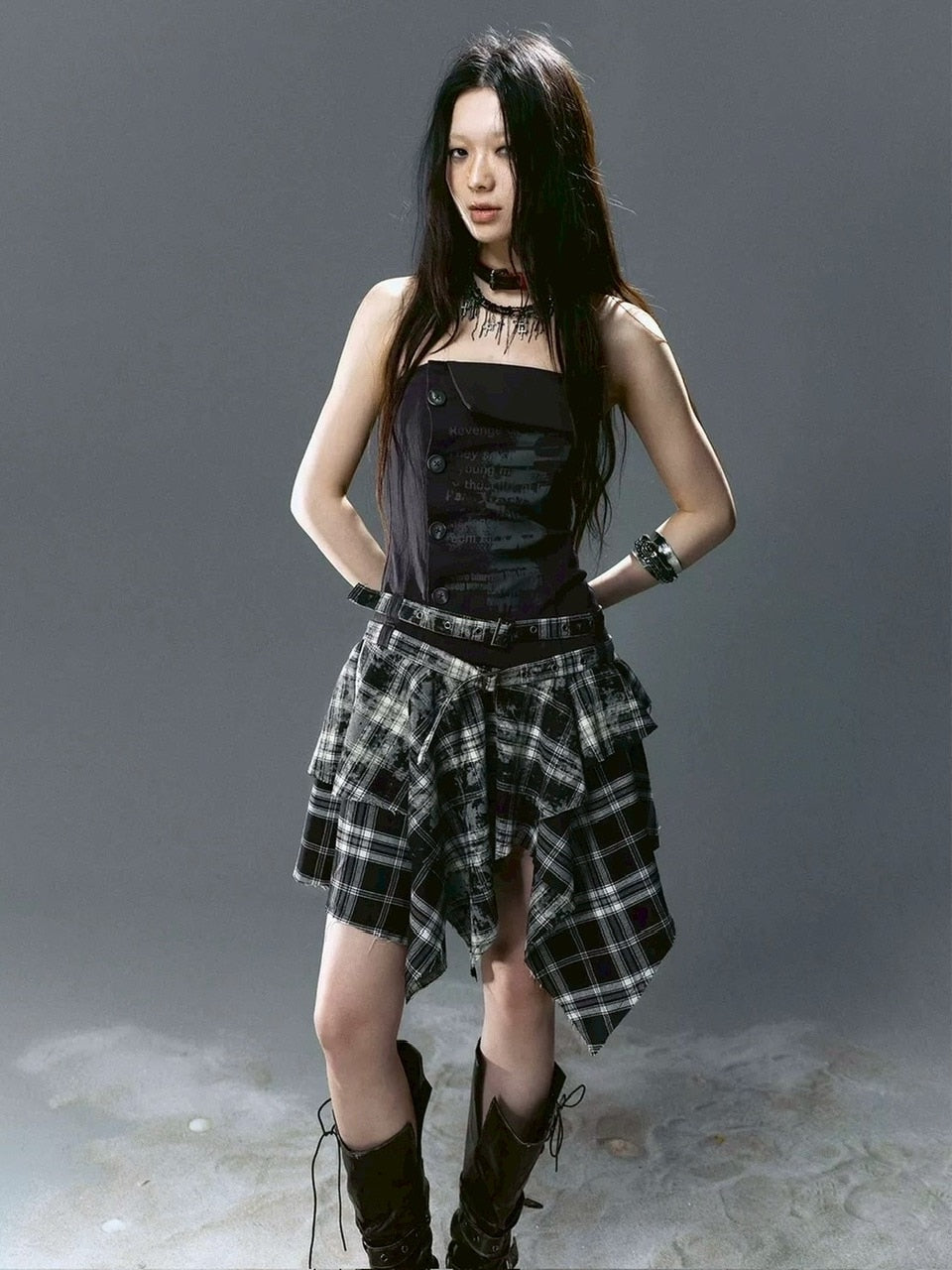 【Cest Nous】Plaid Bustier Dress / 【セヌー】グラフィックビスチェチェックワンピース