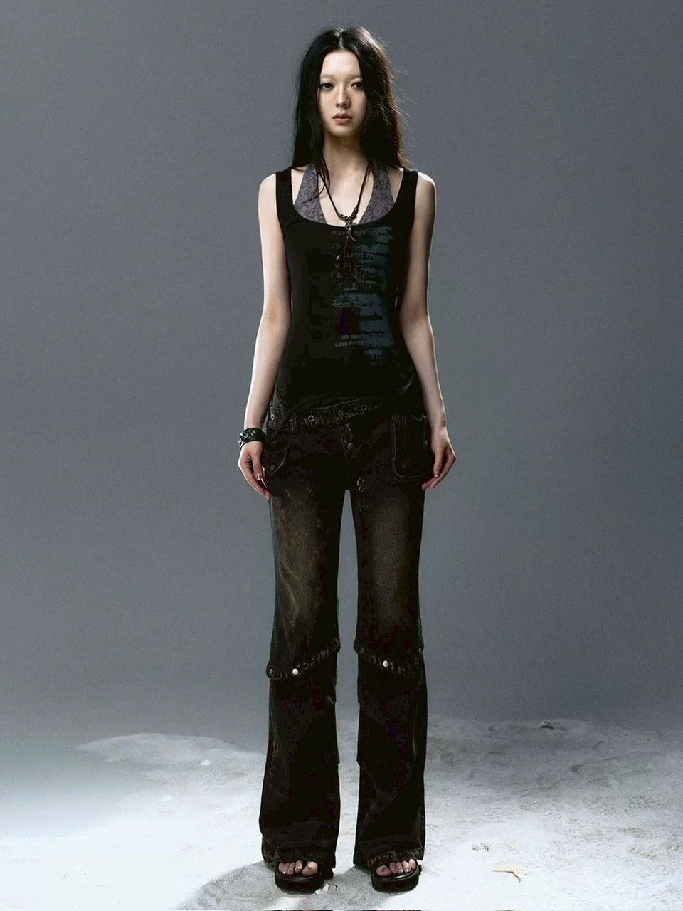 【Cest Nous】Graffiti Tank Top / 【セヌー】2wayグラフィックボーダーレイヤードタンクトップ