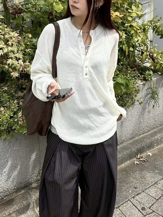 【Chikashitsu +】light touch henry neck knit / 【チカシツプラス】ライトタッチへンリーネックニット (3color)