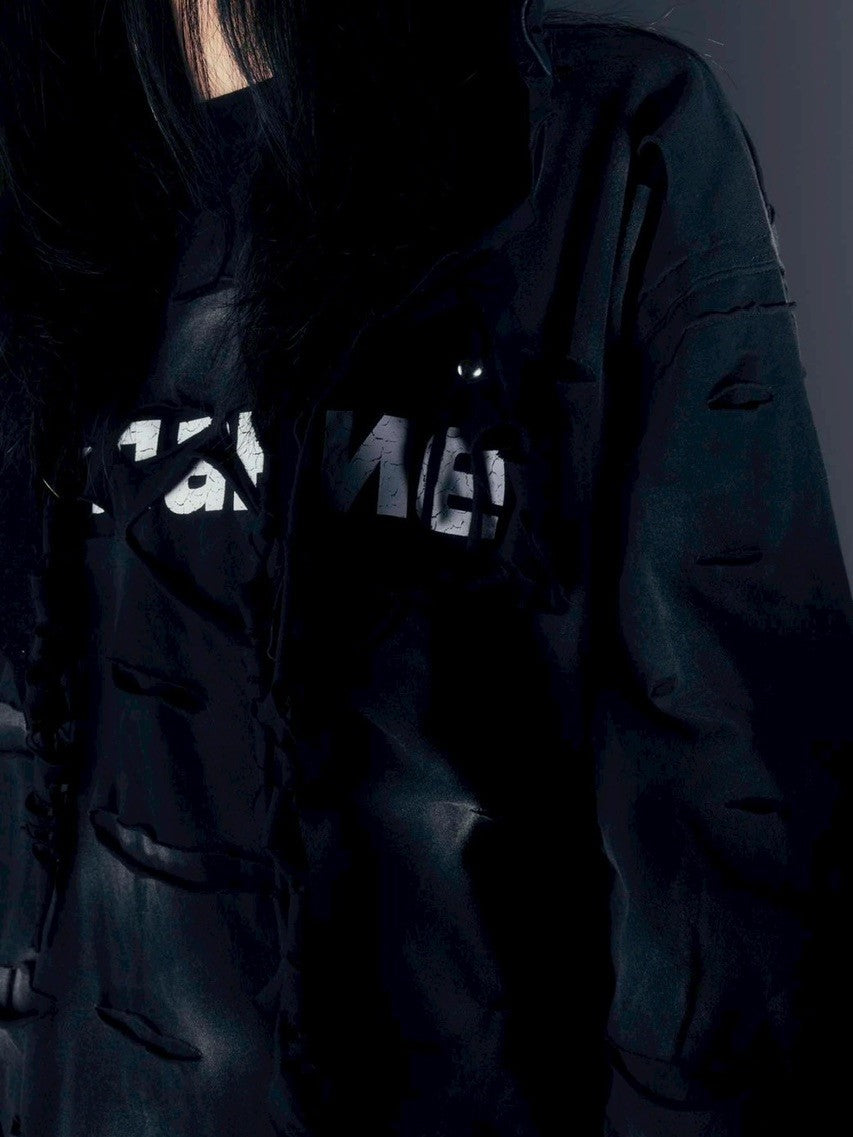 【DIG YOUR OWN GRAVE】WISH VOID L/S T-SHIRTS /【ディグユアオウングレイブ】ダメージレイヤードロゴ長袖Tシャツ