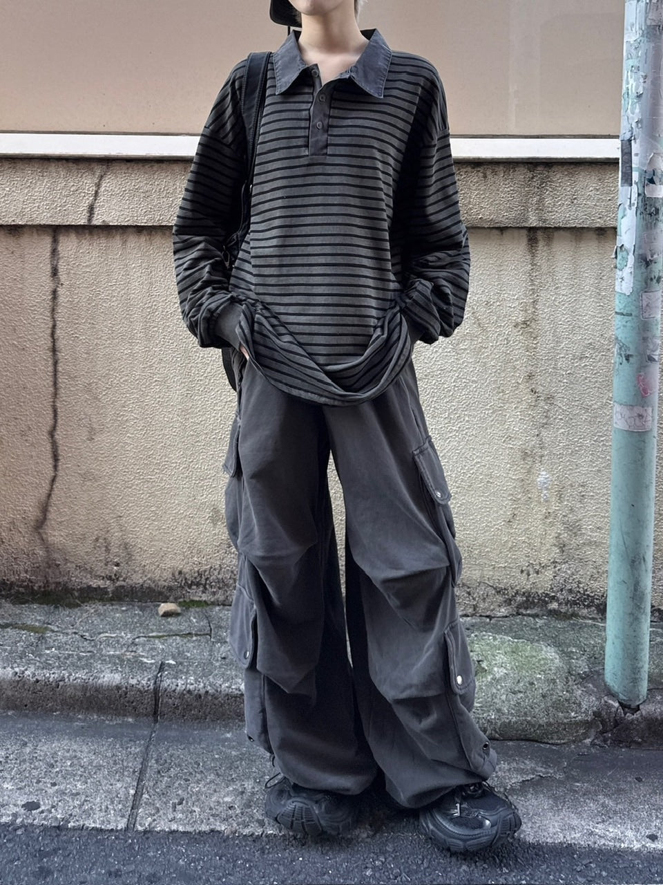 受注制【nmtc +】border long sleeve / 【エヌエムティーシープラス】襟付きボーダー長袖Tシャツ (2color)