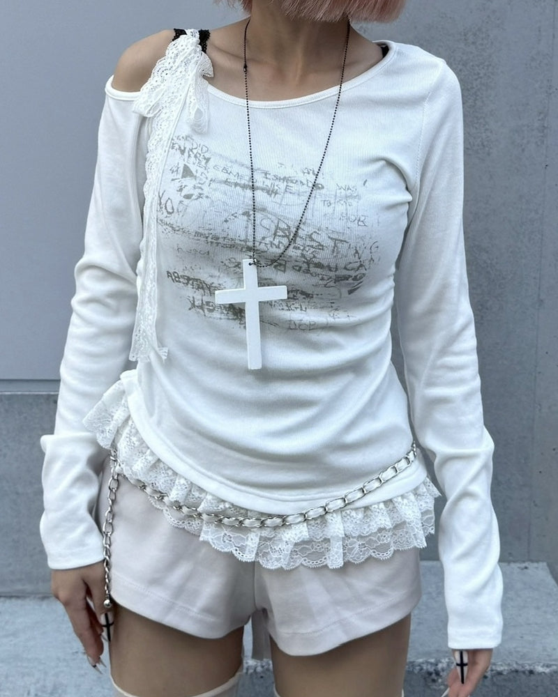 【nmtc +】ribbon shoulder long sleeve / 【エヌエムティーシープラス】リボンショルダー長袖Tシャツ (3color)