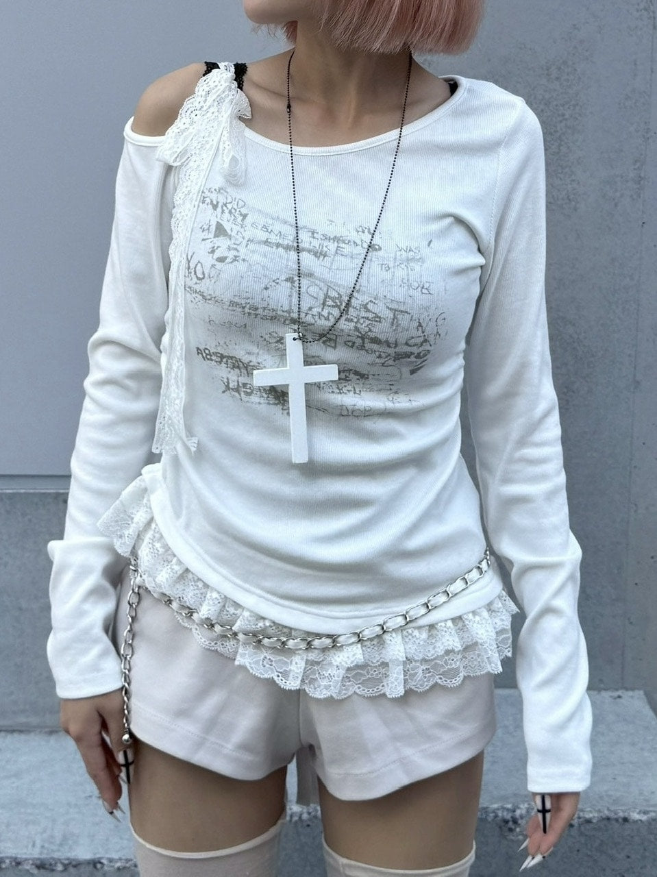 【nmtc +】ribbon shoulder long sleeve / 【エヌエムティーシープラス】リボンショルダー長袖Tシャツ (3color)