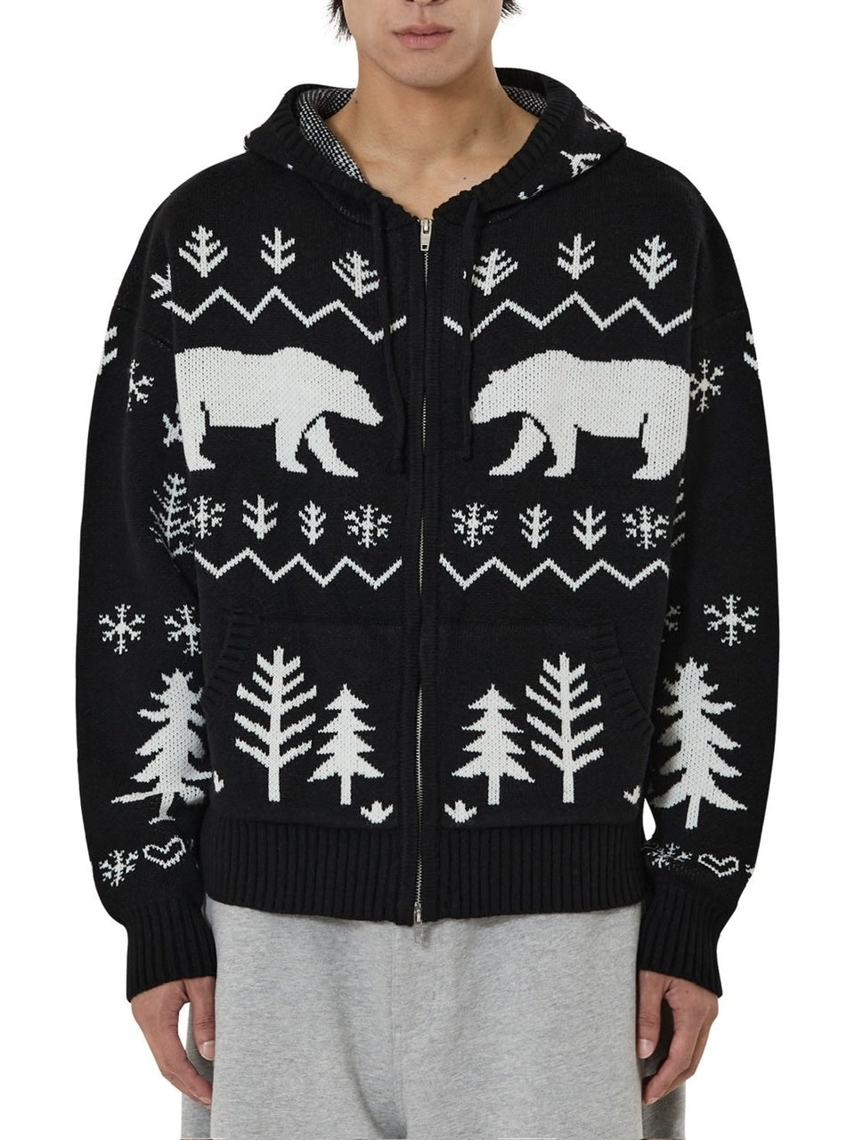 【OY】POLAR BEAR KNIT HOODIE ZIP UP