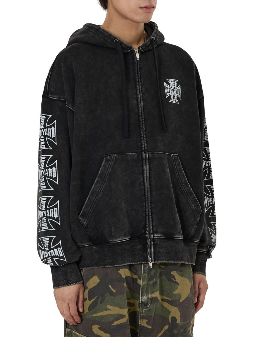 【OY】CROSS FADE WASHED HOODIE ZIP UP