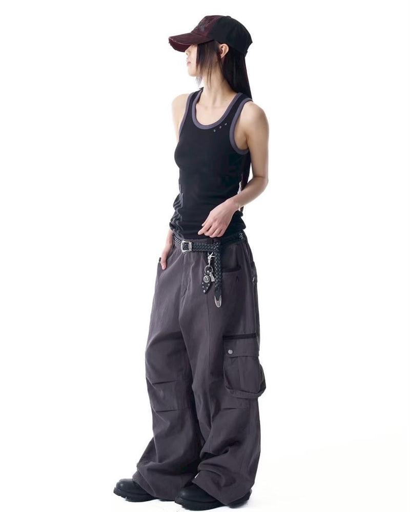 【AAKAM】Knee Pin-tuck Contrast Cargo Pants