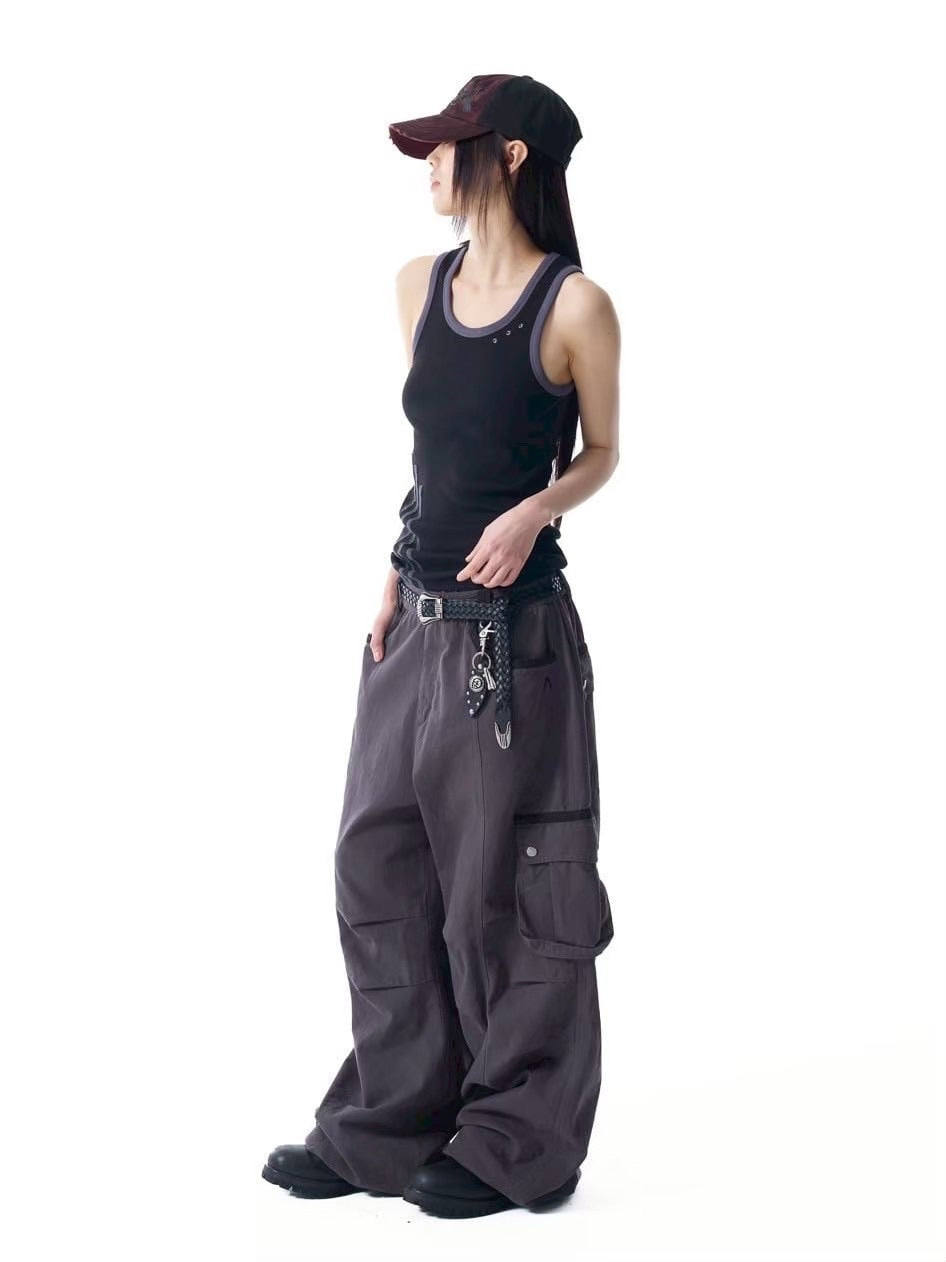 【AAKAM】Knee Pin-tuck Contrast Cargo Pants