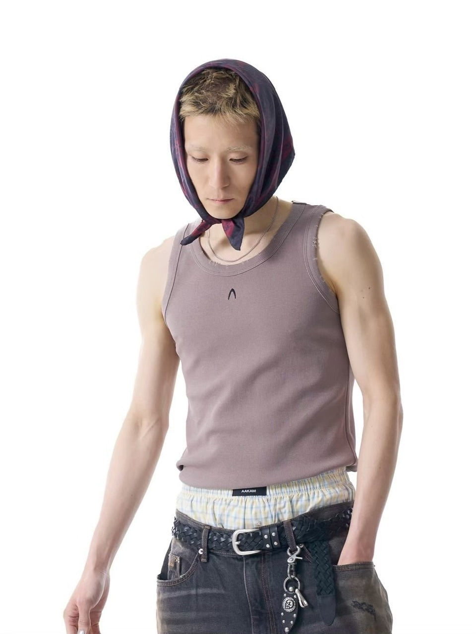 【AAKAM】X-Cross Printed Scarf