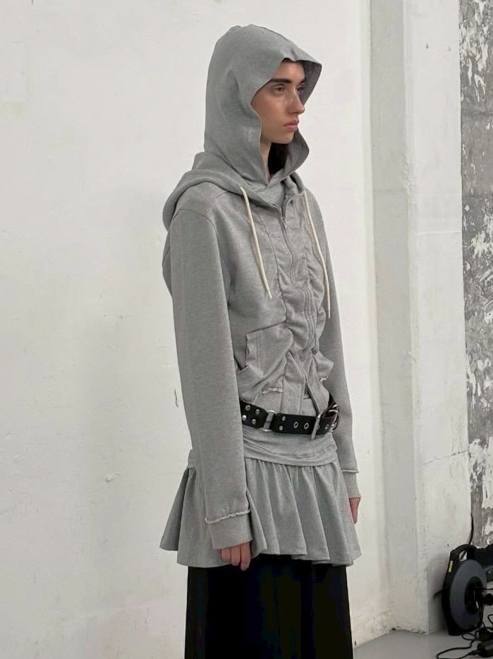 【LCDC】SHIRRING DETAIL ZIP-UP HOODIE / 【エルシーディーシー・ティーエム】シャーリングディティールジップアップパーカー