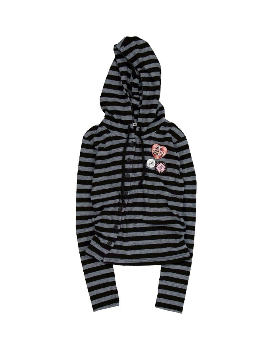【SETUP‐EXE】BADGE STRIPE HOODED CARDIGAN / 【セットアップエグゼ】バッジストライプフードカーディガン
