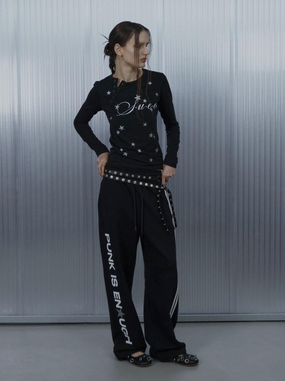 【SETUP‐EXE】STAR HENLEY NECK TOP / 【セットアップエグゼ】スターヘンリーネック長袖Ｔシャツ