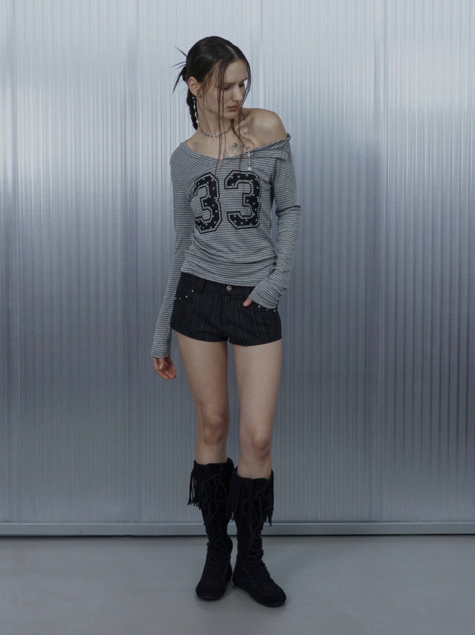 【SETUP‐EXE】33 STRIPE V-NECK TOP / 【セットアップエグゼ】33ストライプ長袖Ｖネック長袖Ｔシャツ