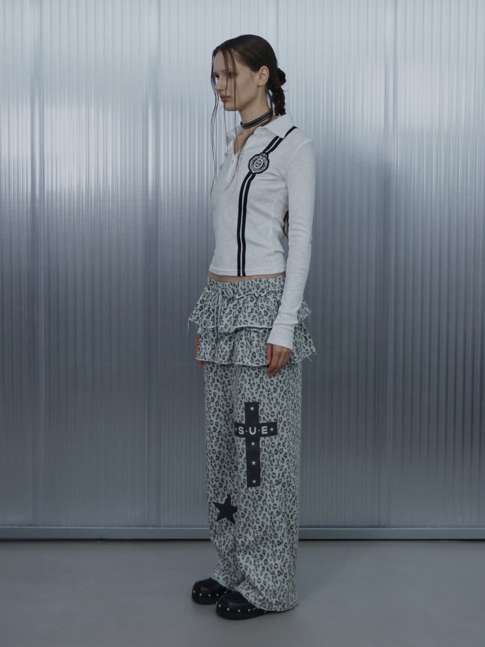 【SETUP‐EXE】FRILL LEOPARD PRINT PANTS / 【セットアップエグゼ】フリルレオパードプリントスウェットパンツ