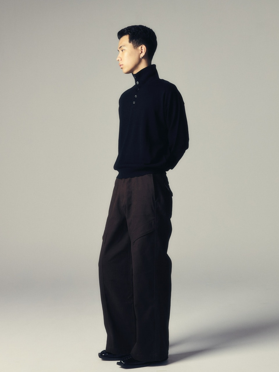 【CS】wool touch knit polo (black) / 【シーエス】ウールタッチニットポロ