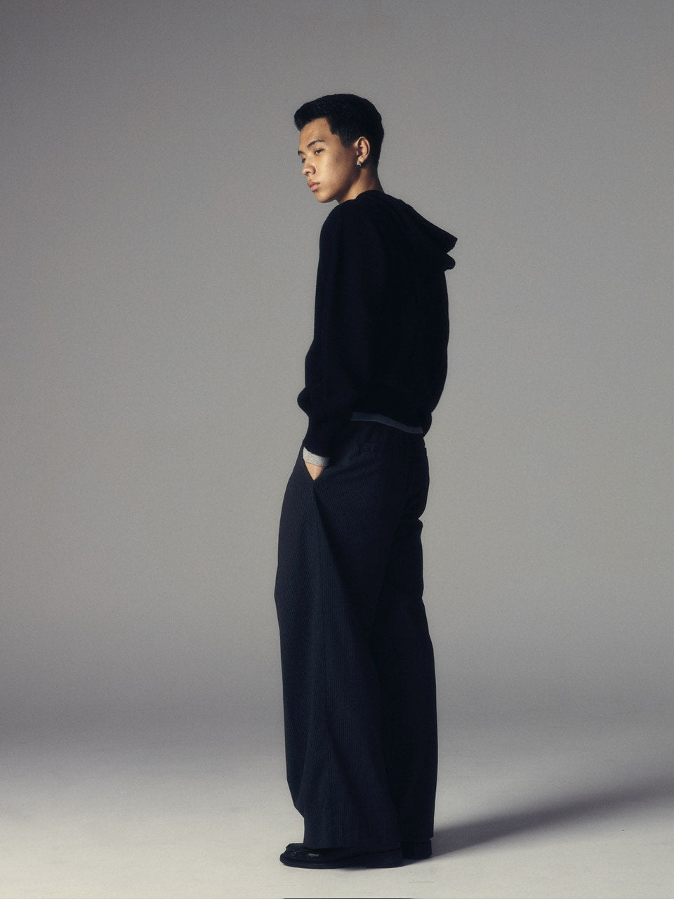 【CS】layered knit zip hoodie (black) / 【シーエス】レイヤードニットジップフーディー