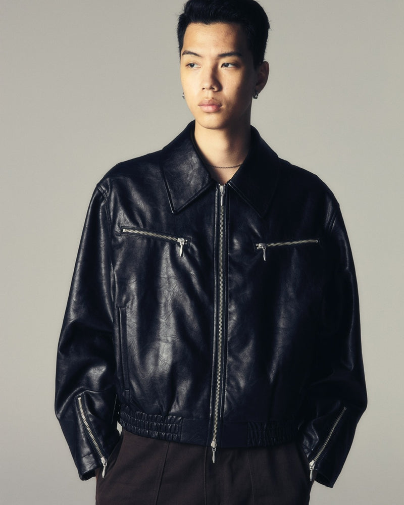 【CS】multi zip faded wash blouson (black)