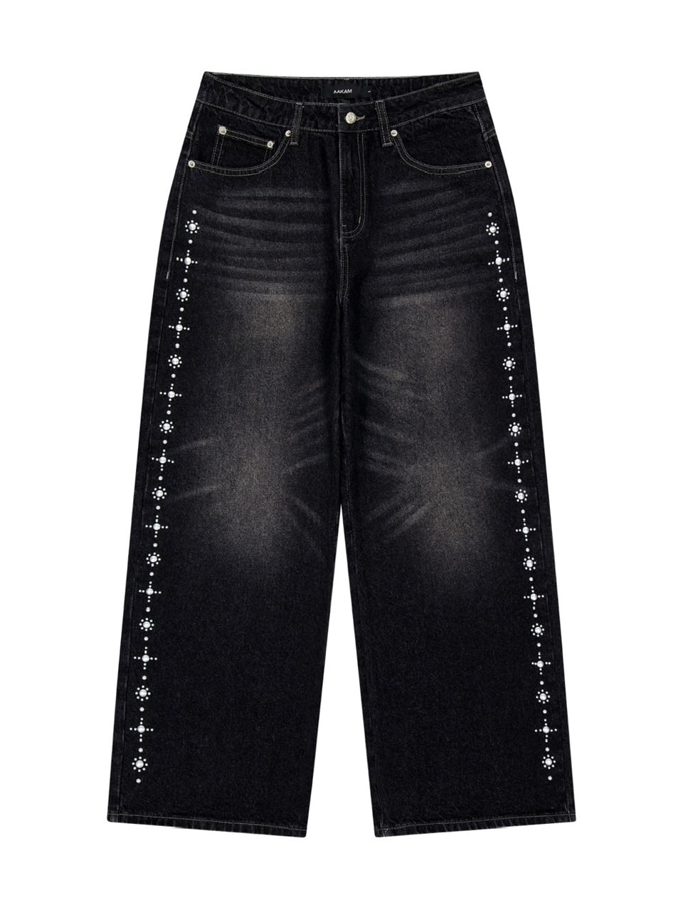 【AAKAM】Side Rhinestone Denim Pants