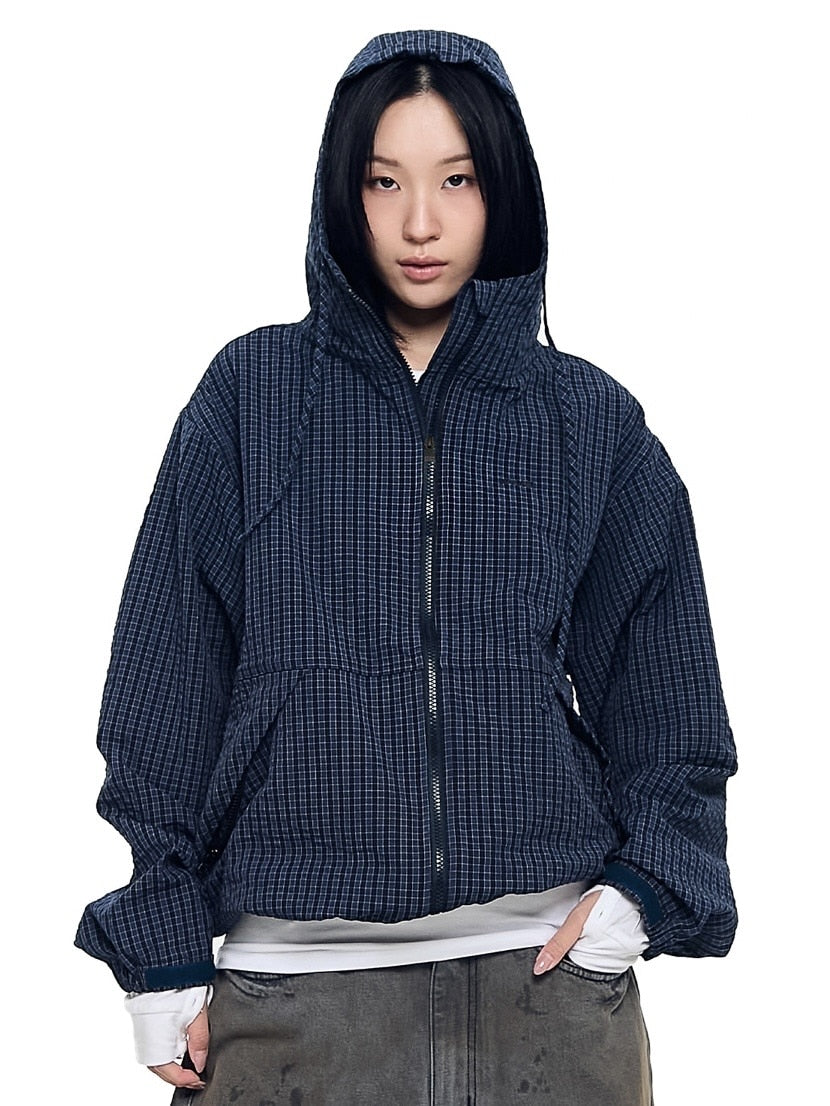 【AAKAM】Check Pattern Hooded Jacket