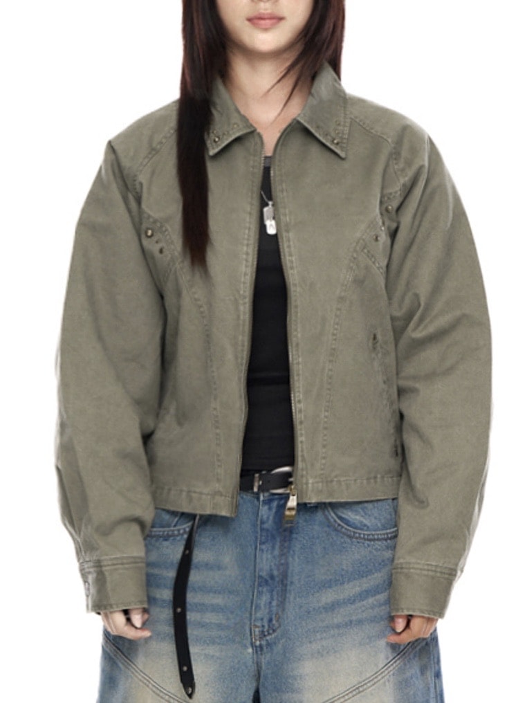 【AAKAM】Incision Studded Cotton Jacket