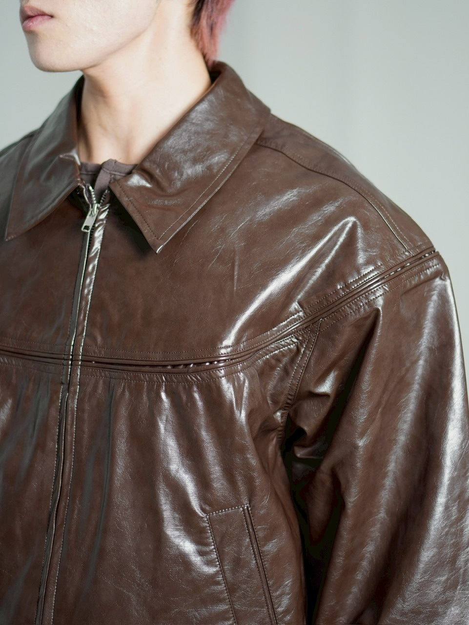 受注制【Chikashitsu +】round stitch non-leather jacket / 【チカシツプラス】ラウンドステッチノンレザージャケット (2color)