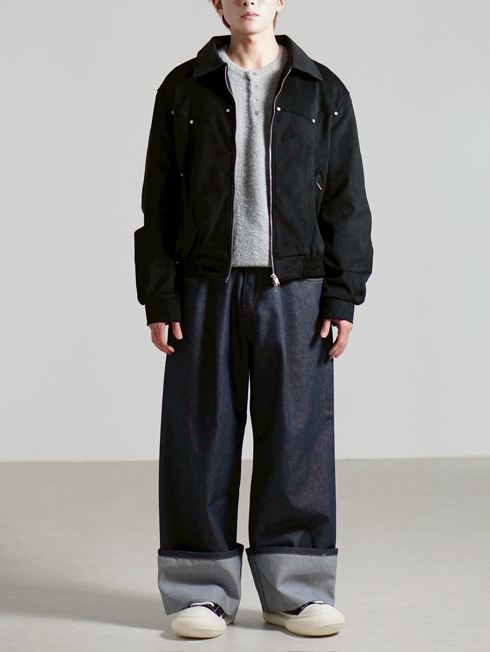 【Chikashitsu +】suede contrast collar jacket / 【チカシツプラス】スエードコントラストカラージャケット (2color)