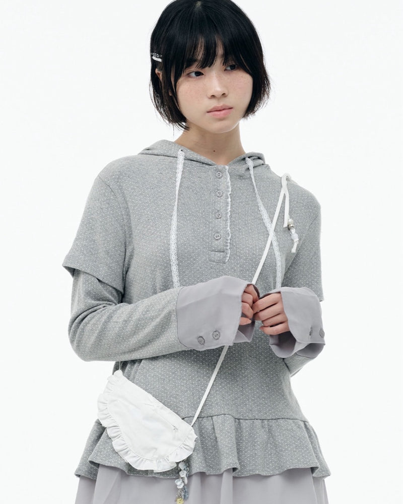 【TUOMIO】FRILL CHIFFON HOODIE / 【トゥオミオ】フリルシフォンフードパーカー