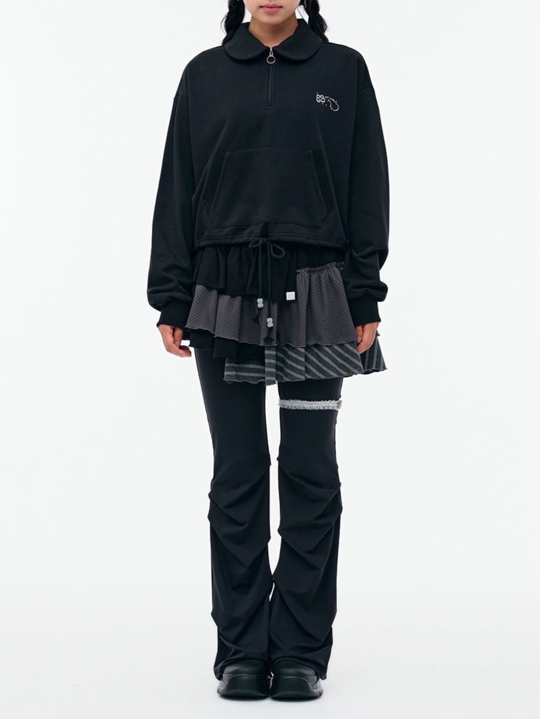 【TUOMIO】ROUND COLLAR STRING TOP / 【トゥオミオ】ラウンドカラーストリングハーフジップスェット