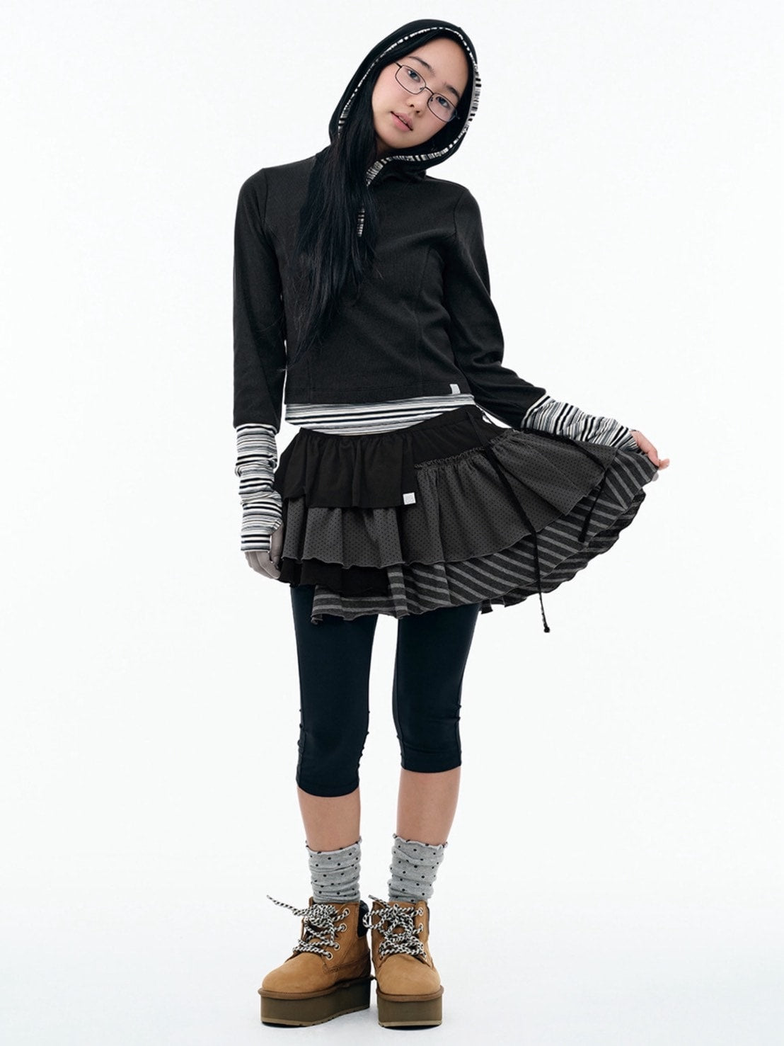 【TUOMIO】BANDED LAYERED SKIRT / 【トゥオミオ】バンディッドレイヤードスカート