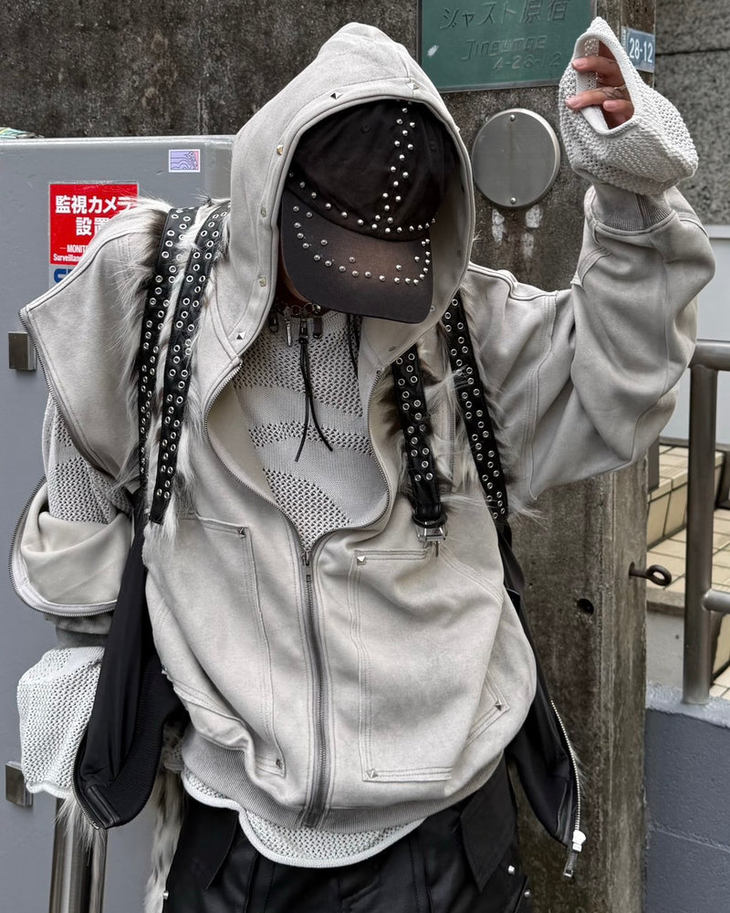 【Never mind the XU】studs washing zip up hoodie / 【ネバーマインドザエックスユー】スタッズウォッシングジップパーカー