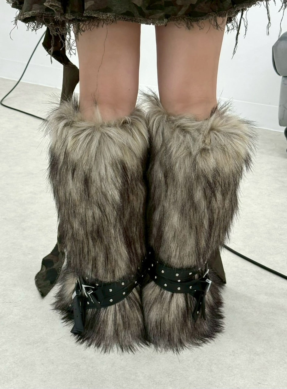 国際配送【Never mind the XU】belt fur boots /【エックスユードッグ】ベルトファーブーツ(2color)