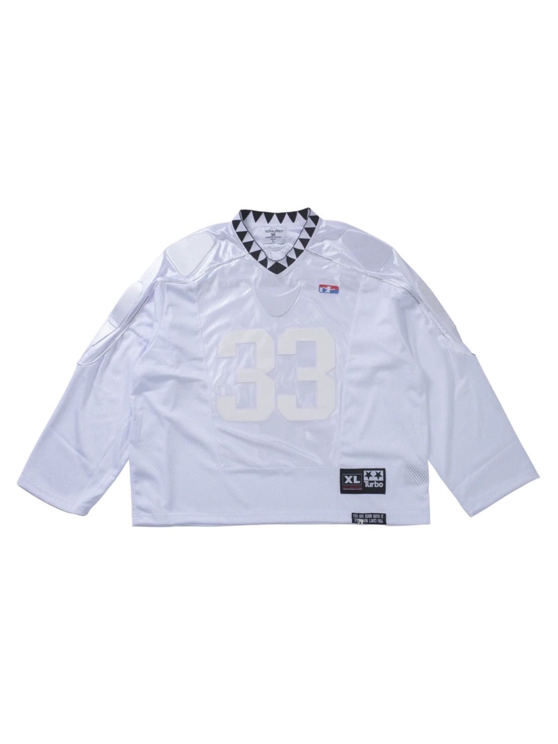 【F.V.V.O】33 Padded Shoulder V-Neck Jersey / 【フリーワールドオーダー(エフヴィーヴィーオー)】ナンバーデザイン長袖Tシャツ