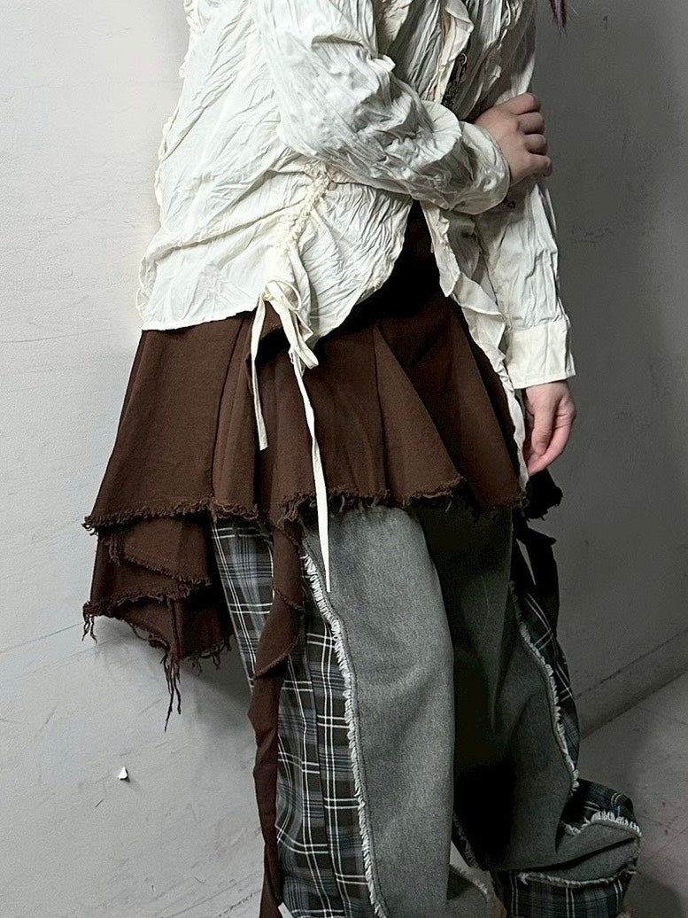 ブラウン、ブラック写真なし受注制【Never mind the XU】asymmetry skirt (3color)