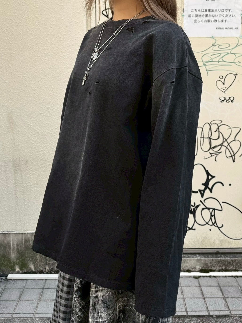 【Never mind the XU】damage washed long sleeve / 【ネバーマインドザエックスユー】ダメージウォッシュ長袖Tシャツ (3color)