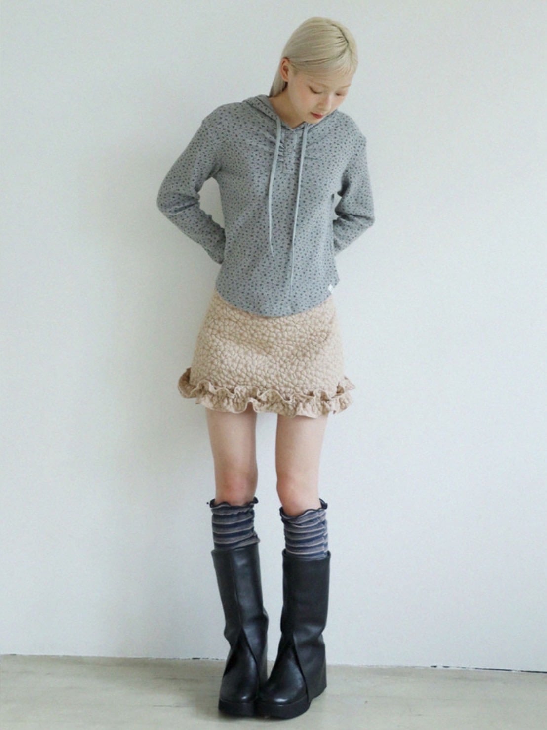 12/21 20:00 再販【Uglyshadow】FLOWER WAFFLE HOODIE