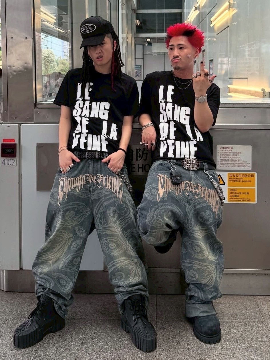 【Thought We Friends】Eyethought 2.0 Distressed Baggy Denims with Embroidery & Studs