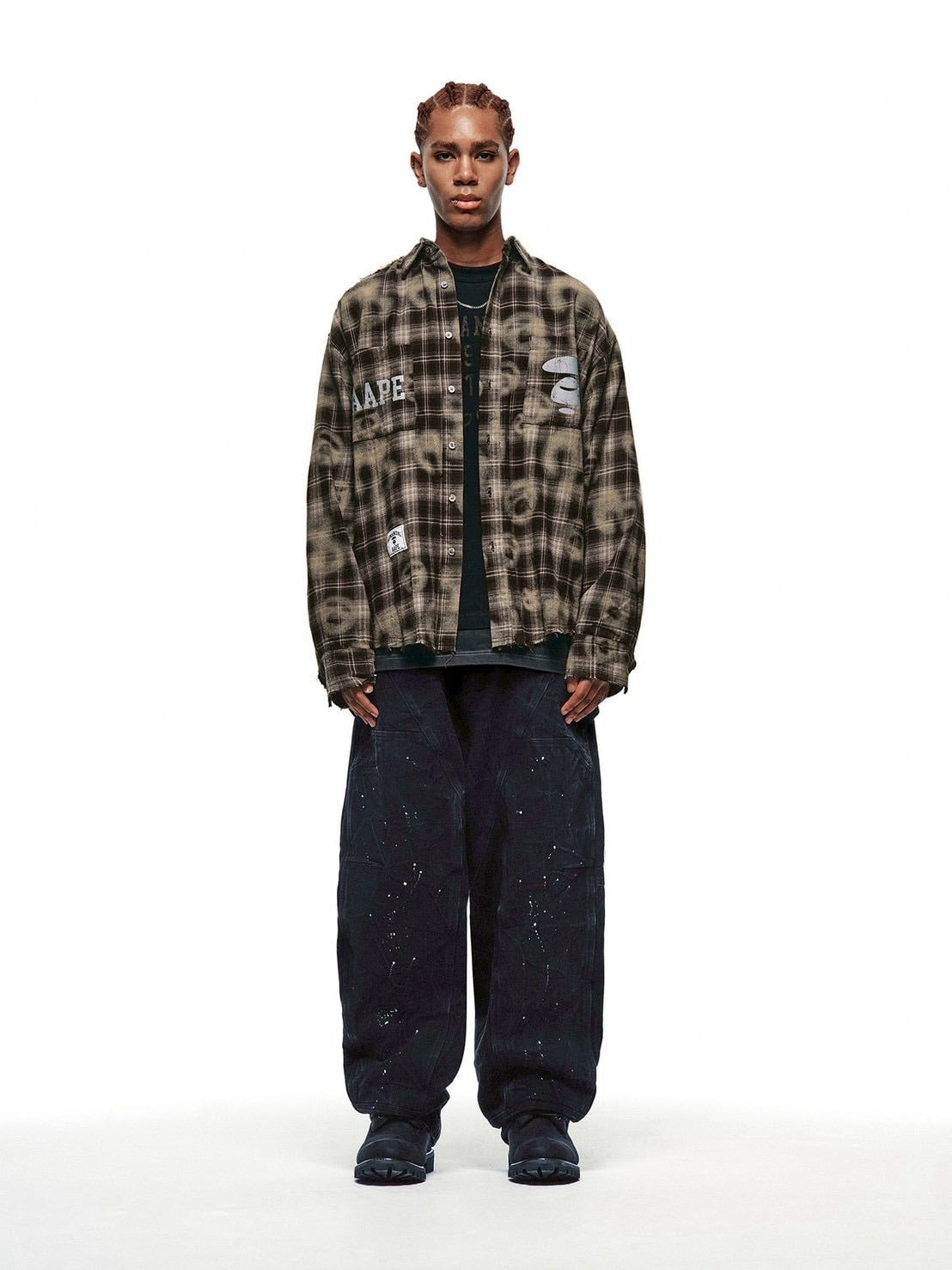 【AAPE X NOMANUAL】AAPE X NOMANUAL PAINTED DOUBLE KNEE DENIM PANTS