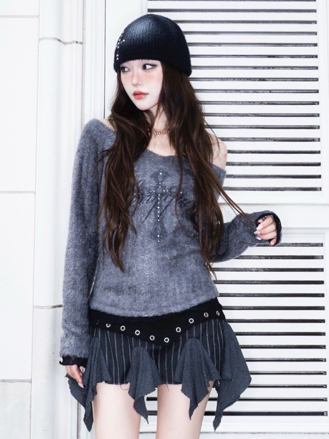 1/2 20:00発売【CHERRYQUIRI】eyelet unbal ruffle sk