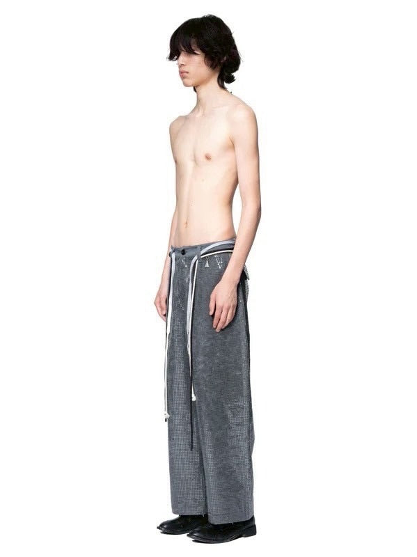 【The Boy Has No Patience】Transparent Pressed French Work Pants / 【ザボーイハズノーペーシェンス】ベルトストリングデニムパンツ