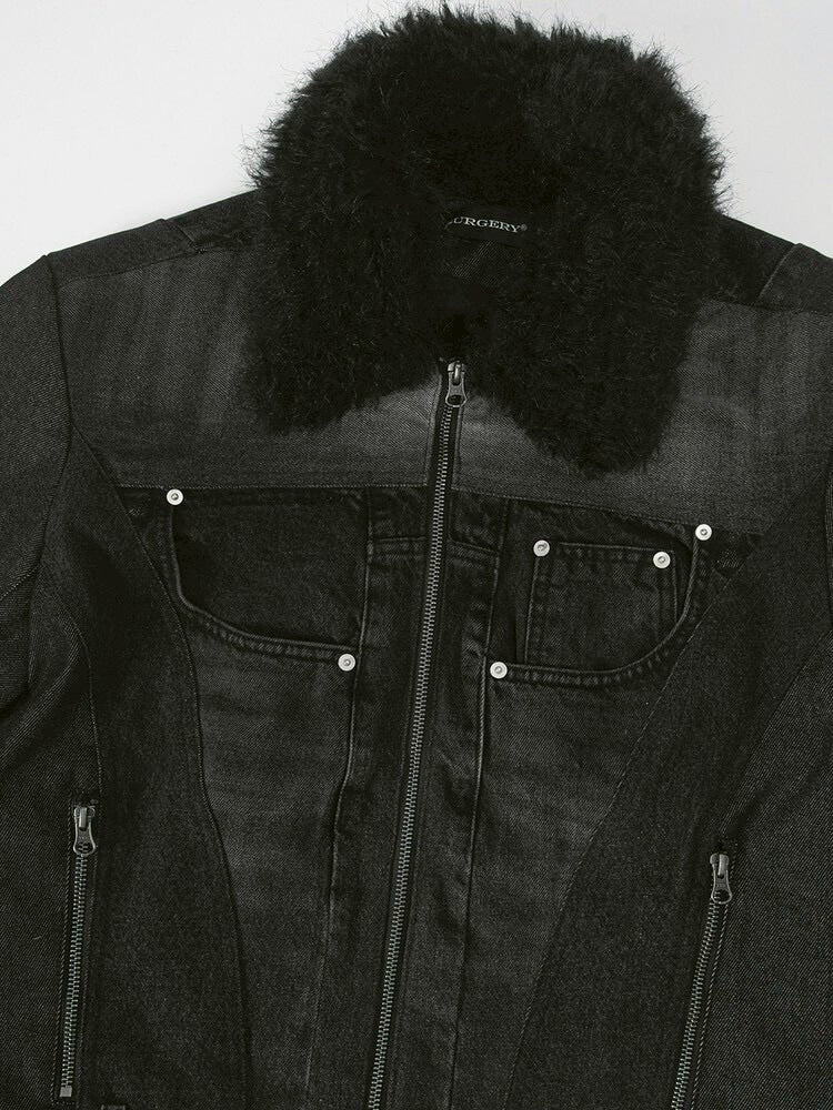 【SURGERY】Surgery fur trimming denim jacket