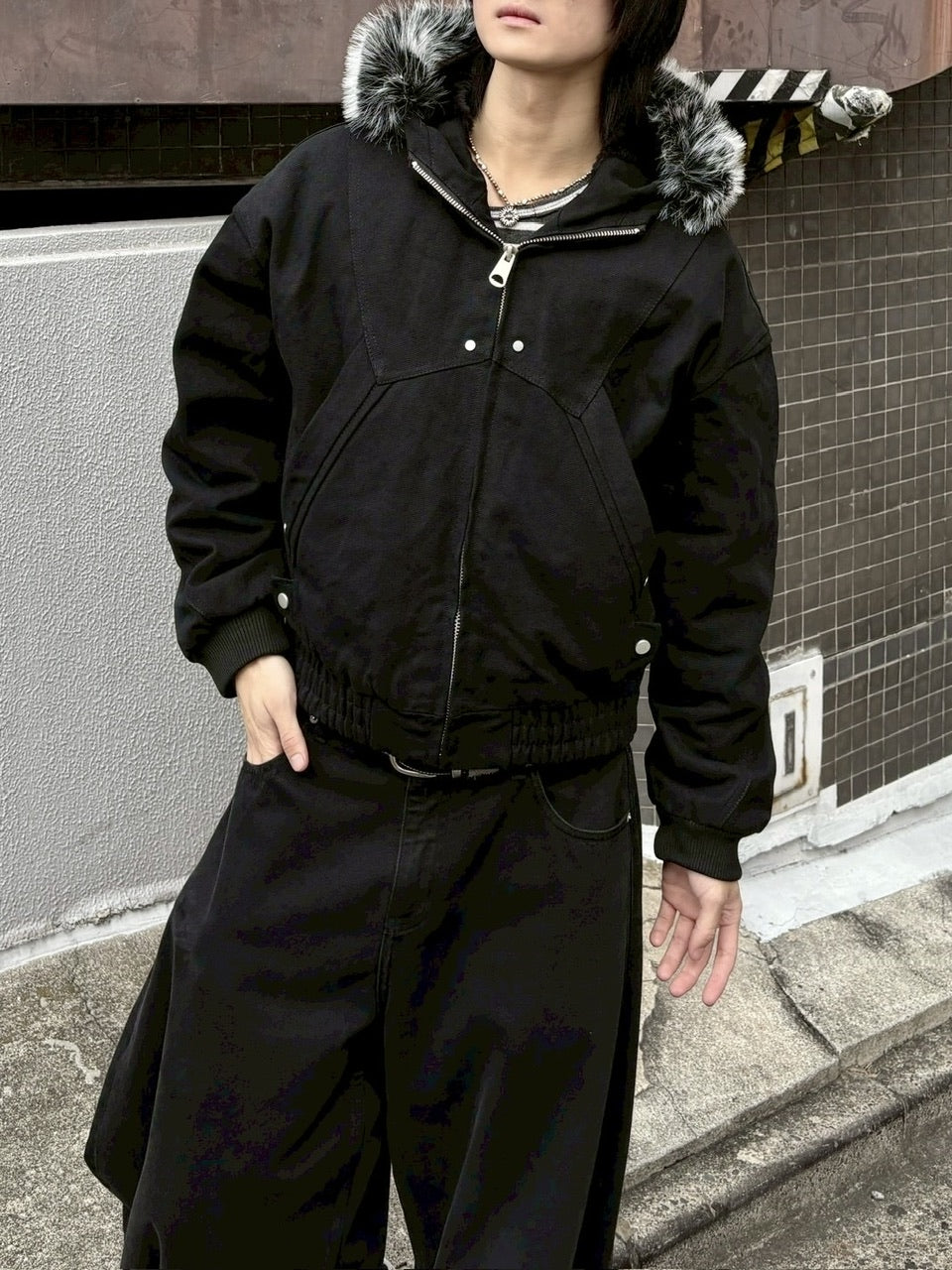 【youll】cropped fur hooded blouson