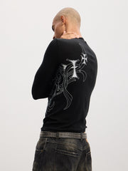 【DND4DES】Honeysuckle Pattern Cross Wool Long Sleeve /【ディーエヌディーフォーデス】サイドクロスデザインウール長袖Tシャツ