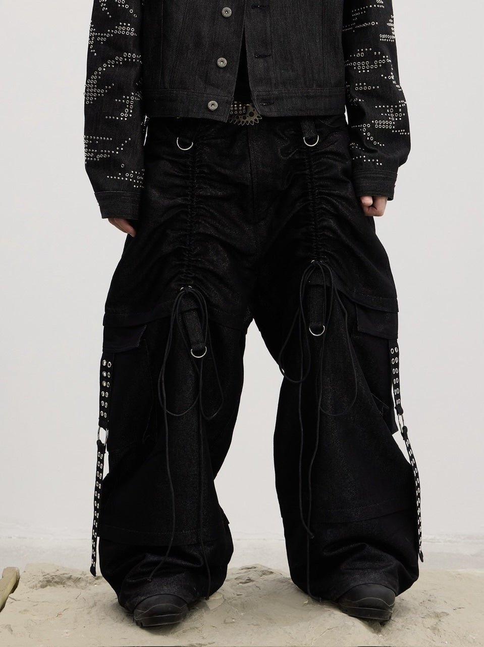 【DND4DES】Drawn Silver Silk Sharp Dance Pants /【ディーエヌディーフォーデス】ベルトシャーリングデニムパンツ