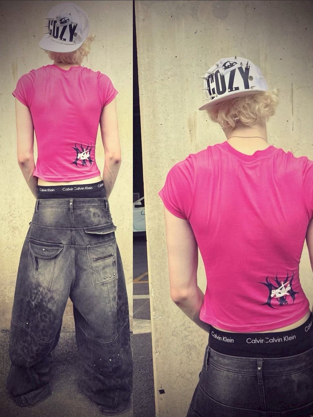 【Cozy world Wide】"BBY TECHG1RL" T SHIRT / 【コージーワールドワイド】ロゴグラフィックスリム半袖Tシャツ