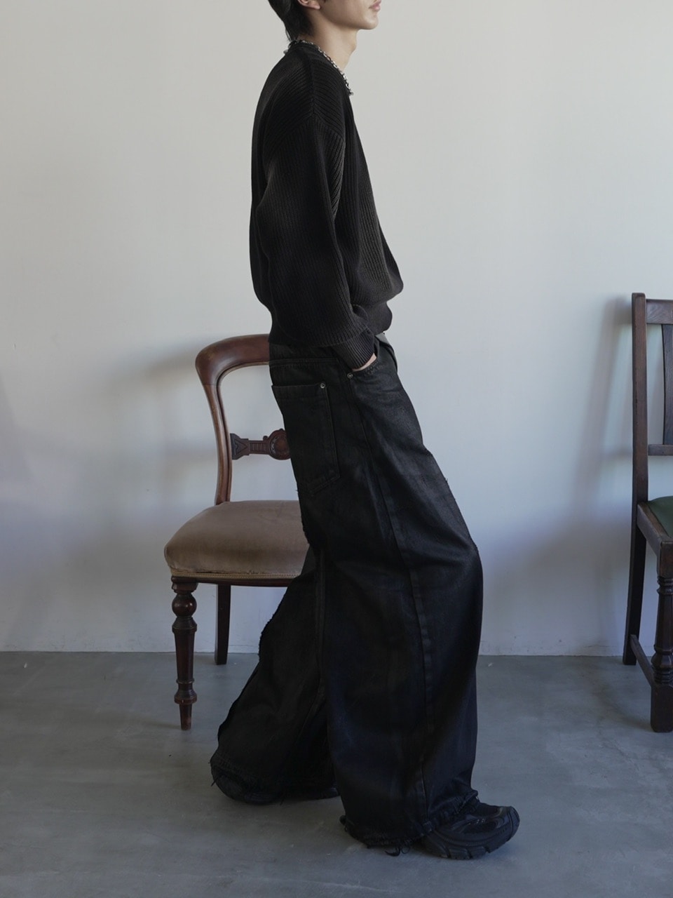 【CHIKASHITSU PLUS HIGH】Washed coating denim pants