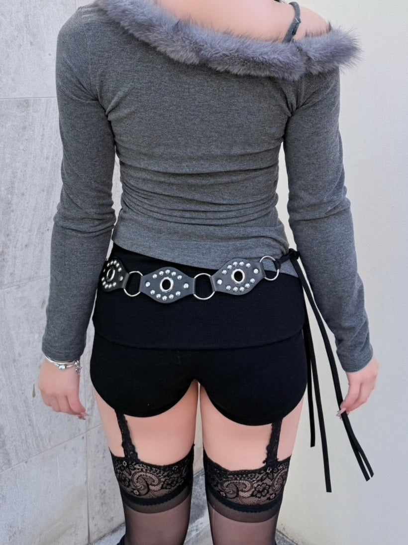 受注制【nmtc +】fur one shoulder long sleeve / 【エヌエムティーシープラス】ファーワンショルダー長袖Tシャツ (3color)