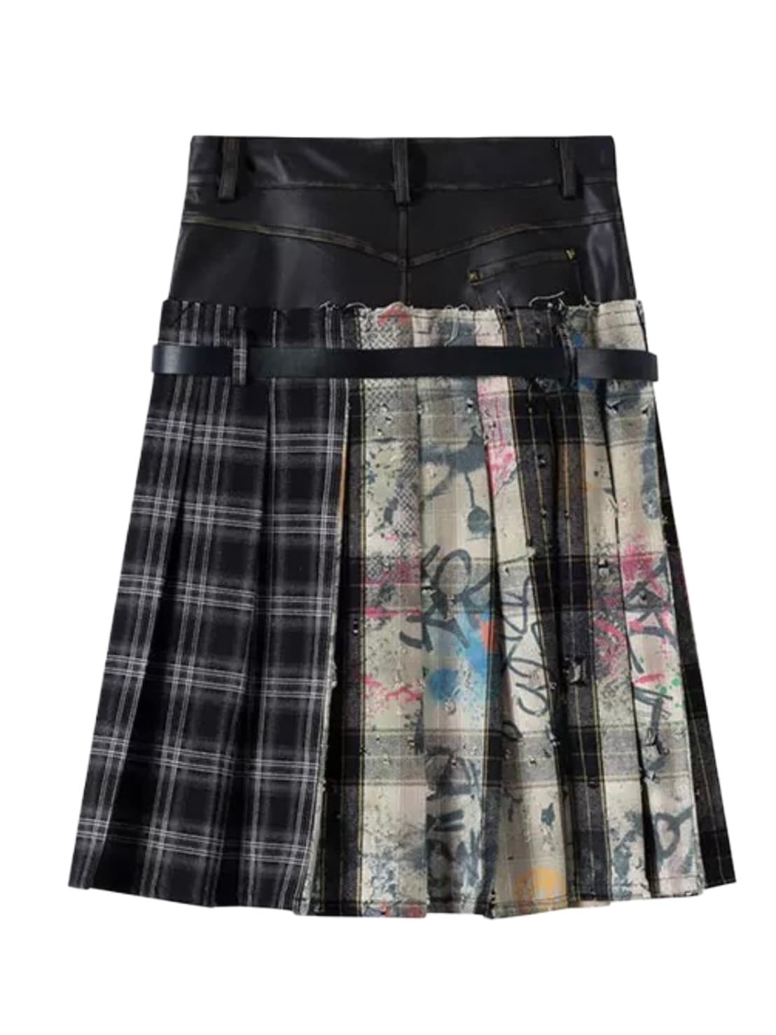 【Cest Nous】Plaid Pleated Skirt / 【セヌー】レイヤードデザインベルトプリーツスカート