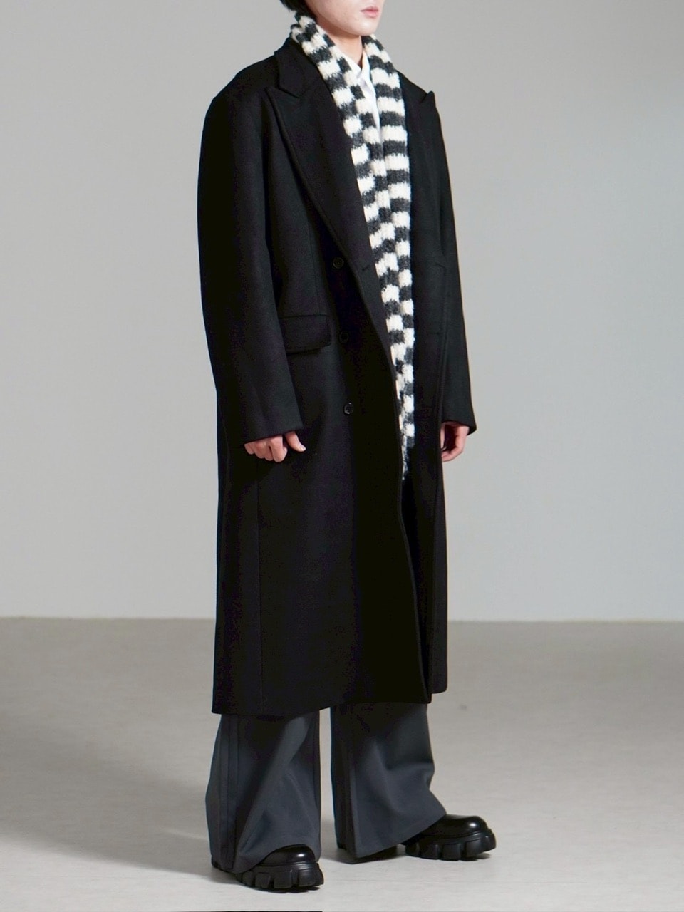 受注制【Chikashitsu +】overfit cashmere blend double long coat / 【チカシツプラス】オーバーフィットカシミヤブレンドダブルロングコート (3color)