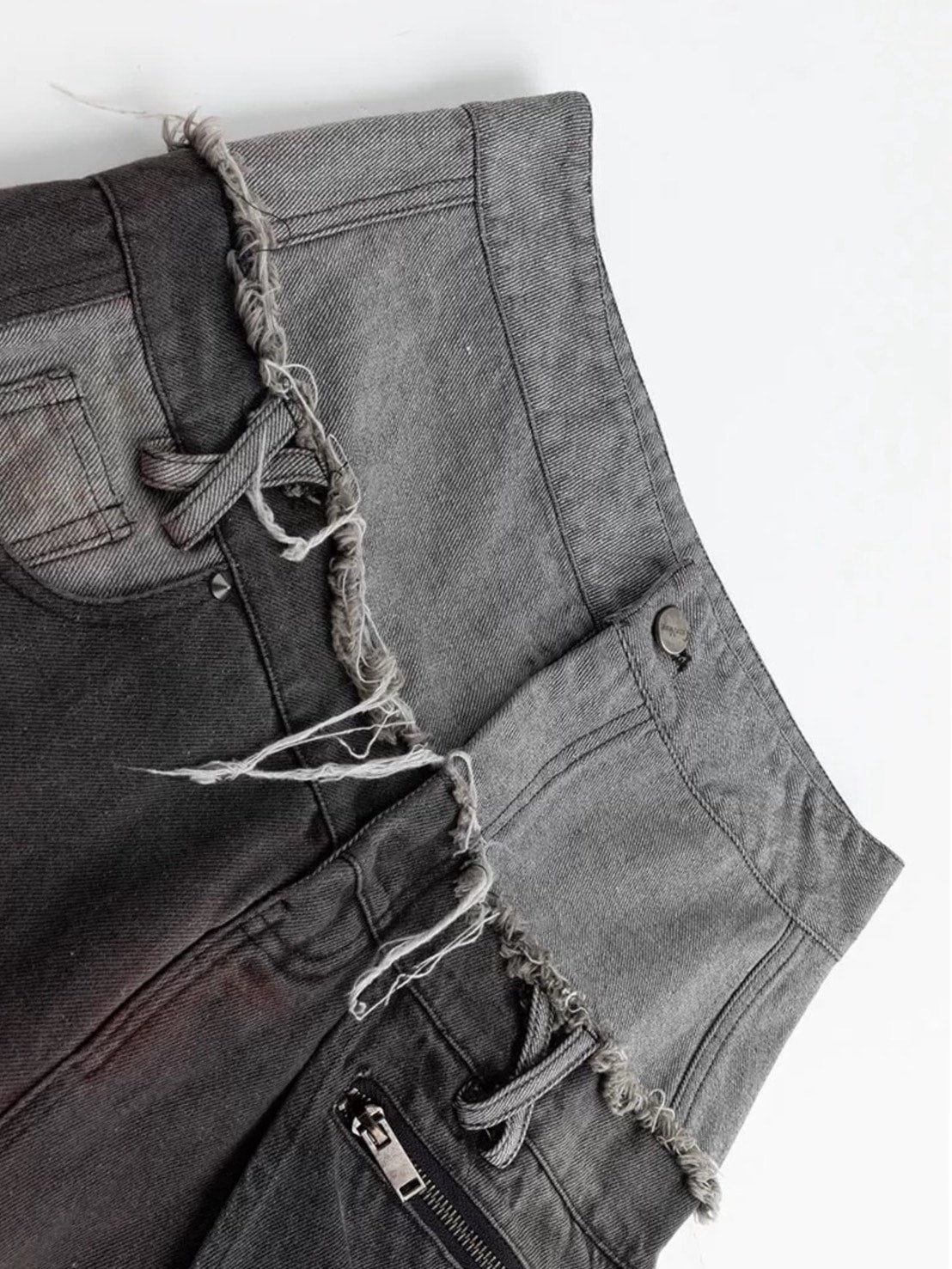 【Cest Nous】Black & Red Wide-Leg Pants / 【セヌー】ダブルウエストダメージデニムパンツ