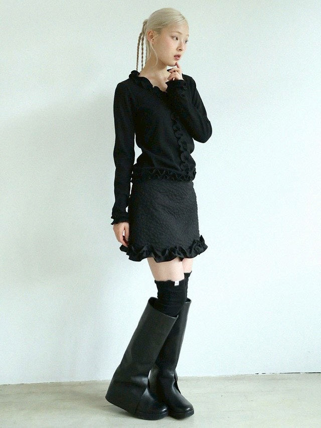 12/21 20:00 発売【Uglyshadow】FLOWER RUFFLE MINI SKIRT